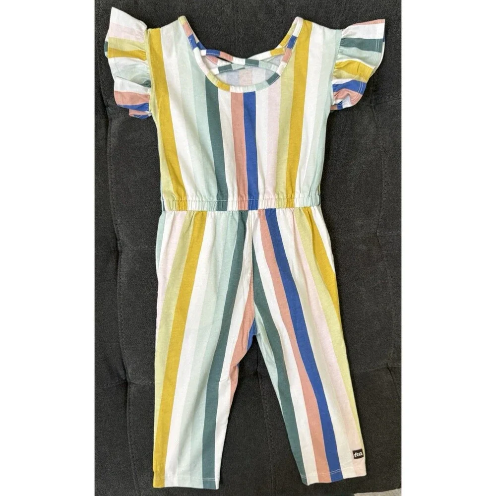 Tea Collection 2T Striped Spring/Summer Flutter Sleeve Jumpsuit